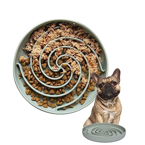 Dog Puzzle Bowl – Silicone Slow Feeder Dog Bowls for Healthy Eating – Puppy Slow Feeder Non-Slip Design Dishwasher Microwave Safe (Grey Green)