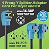 Elecan 30 Amp Dryer/EV Y Splitter Adapter Cord, 4 Prong NEMA 14-30P to 2X 14-30R for Power Extension Outlet Plug & Level 2 EV Charging Tesla, Heavy-Duty, STW, Waterproof, 10 AWG 125/250V-ETL-Blue-2FT
