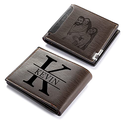 Jeweidea Portefeuille personnalisé en Cuir avec Photo Alphabet pour Homme Portefeuille à Deux Volets avec Lettre gravée avec Porte-Cartes RFID pour Mari, père, Petit ami, pour la fête des pères Cover