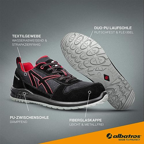 Albatros Clifton Low S3 Src - Scarpe Da Lavoro In Fibra Di Vetro, Antiscivolo, Senza Metallo, Unisex, Nero/Rosso, 36 Eu - 3