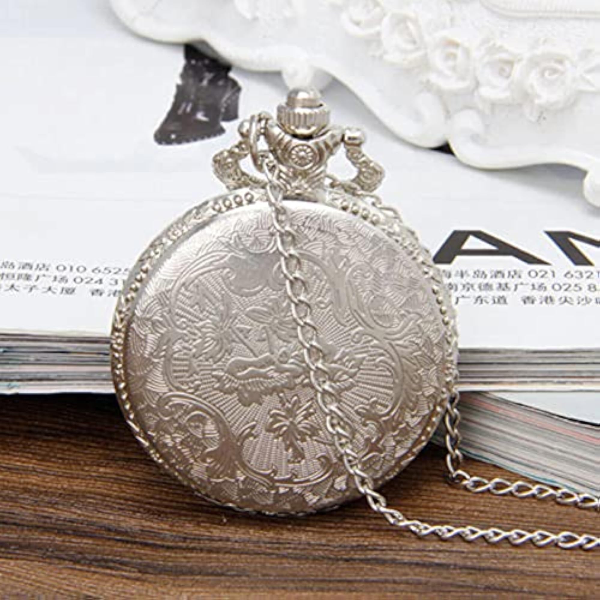 Men's Unique Stainless Steel Pocket Watch Pendant with Chain