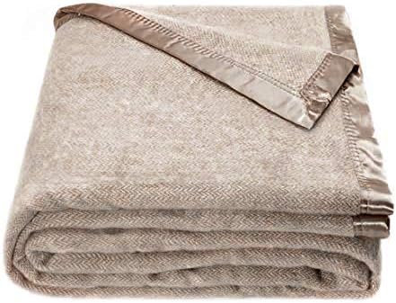 spencer & whitney Bed Blankets Wool Blanket Beige Herringbone Blanket Wool Throw Blanket Large Queen Wool Blankets for Bed