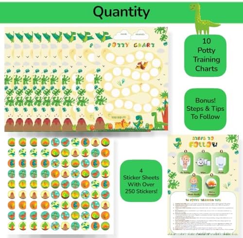 Dinosaur Potty Training Chart for Toddlers Boys with 250+ Reward Stickers - 2