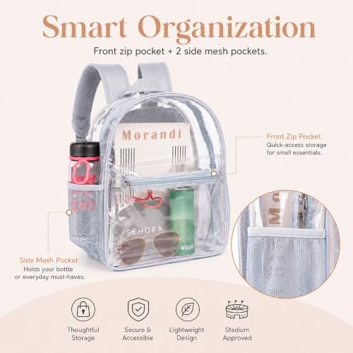 Image of ZENPUNK Clear Backpack for Stadium Events, 12x11x5 Stadium Clear Bag (GREY)