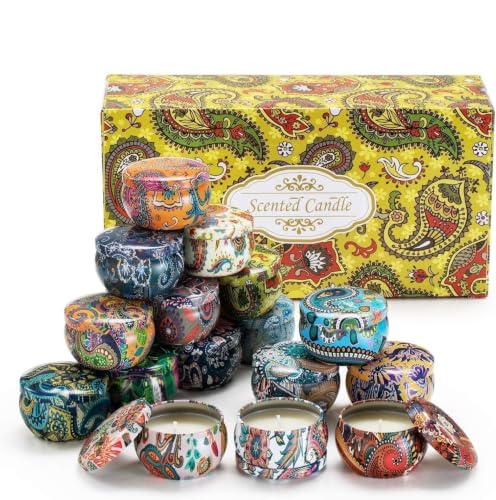 Image of 16 Pack Scented Candles Gift Set - Bohemian Paisley Soy Wax Travel Tins with Lids, 16 Scents Aromatherapy Candles for Women, Birthday & Wedding Favors