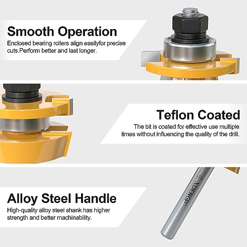 Image of 2PCS Shaker Style Rail and Stile Router Bits Set 1 /4 Inch Shank, 3 /8 Inch Cutting Depth, Up to 7 /8 Inch Stock, Kitchen Cabinet Door Frame Shaper Cutters Raise Panel Making Router Bit Set