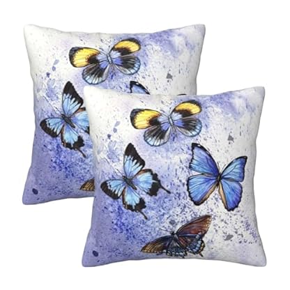 2 Stücke Kissen-Bezug Schmetterlingsmuster Zierkissen Bedruckt Dekokissen Quadrat Kissen-Hülle Für Büro, Terrasse, Sommer, 45X45Cm