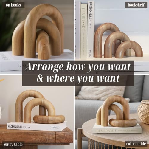 Wooden Arch Decor Set of 3 - Shelf Decor Aesthetic for Coffee Tables, Bookshelves, & Entryways - Acacia Wood Japandi Home Decor Accents - Modern Decorative Objects - Image 4