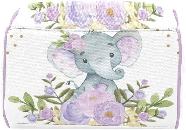 Personalized Diaper Backpack Purple Violet Floral Elephant Multi Function Diaper Bag Travel Daypack Nursing Nappy Bag