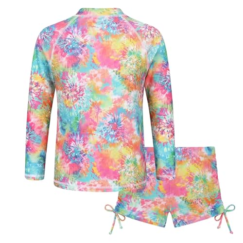 Image of Girls Rash Guard Set for Girls Long Sleeve Swimsuits Hawaiian Two Piece Bathing Suits Swimwear Set
