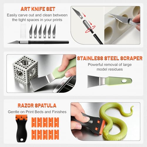 Wiseten 3D Drucker Tool Kit, Modell-Nachbearbeitung 3D Drucker Werkzeug Kit, Düsenreinigungsset, Abschluss, Entgratungs, Entfernungswerkzeuge, Reinigungsnadeln, Zubehör Set für alle 3D Drucker