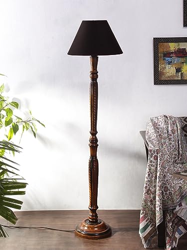 Image of Devansh Black Cotton conical Wooden Floor lamp -17