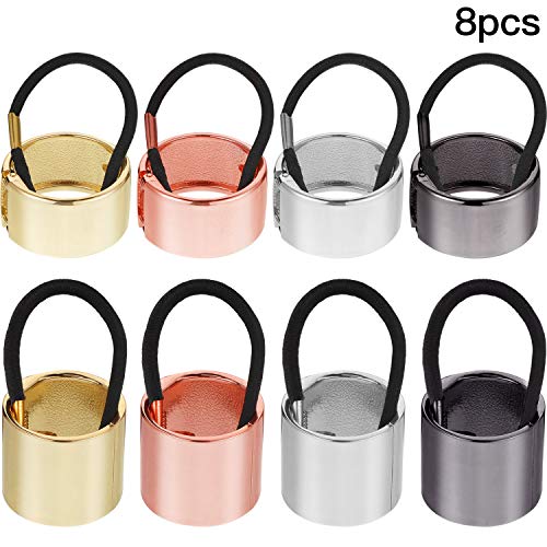 8 Pieces Metal Ponytail Cuff Hair Ties Circle Cuff Hair Band Ponytail Hair Cuff with Elastic Ropes for Women Girls