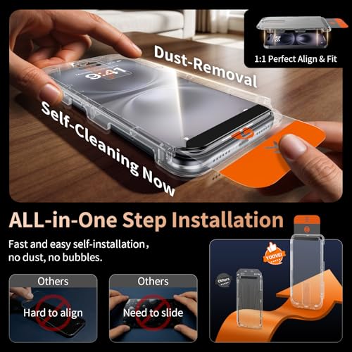 Image of 2 Pack for iPhone 16 Screen Protector, 9H+ Hardness Tempered Glass Full Edge Coverage, Military-Grade Shatter Protection, HD Clear & Sensitive Touch, Easy Installation