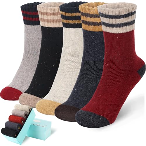 Image of ICEIVY Socks Women, Soft Knit Wool Winter Thick Warm Cabin Fuzzy Crew Women Socks 5 Pack