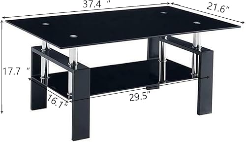 Miniatura 2 de Mesa auxiliar con estante de almacenamiento, mesa de centro de 2 niveles con parte superior de vidrio para sala de estar, muebles de diseño moderno