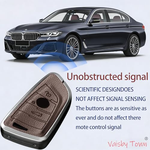 Image of Car Key Fob Shell Cover Compatible with BMW | for 2 3 5 6 7 8 Series X1 X2 X3 X4 X5 X6 X7 Z4,Metal Case Protection with Premium Leather(Dark Brown)