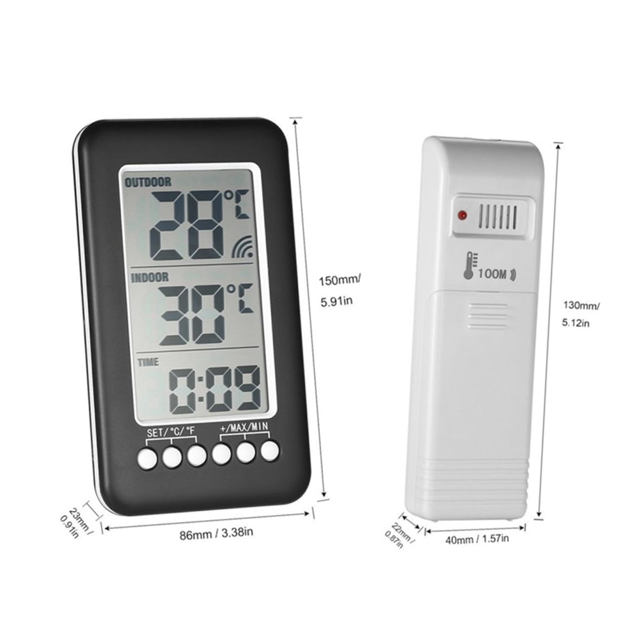 ifundom Termometro Digitale senza Fili per Interni ed Esterni Allarme Temperatura Alta e Bassa, Misuratore Wireless Trasmettitore Portatile Fino a 100m per Frigorifero e Uso Domestico