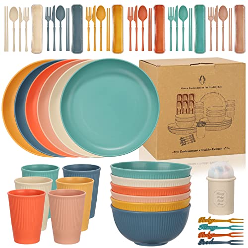 Chuboir 60pcs Dinner Set, Camping Plates and Bowls Set for 6 People, Unbreakable Tableware, Plastic...