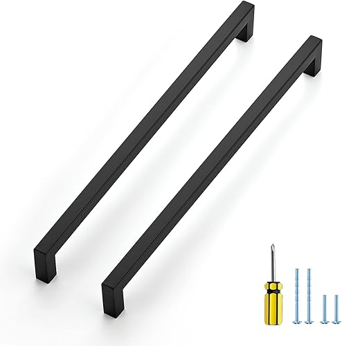 Vista 53 de Ravinte Paquete de 10 tiradores cuadrados de gabinete de 10 pulgadas, manijas negras de gabinete de cocina, accesorios de cocina negro mate