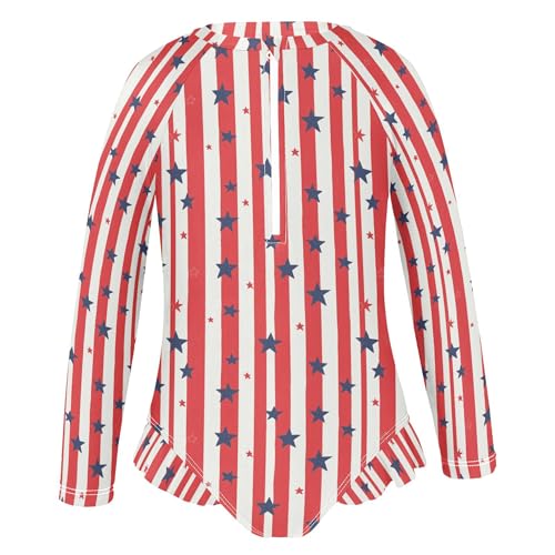 July 4th Independence Day Star Girls Long Sleeve Rashguard Swimsuit UV Protection One-Piece Swimwear B04045672
