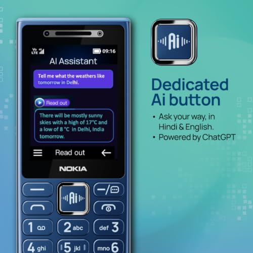 Image of Nokia 210 4G DS Keypad Mobile Phone | Video Calling & Chatting via Xpress Chat Compatible with Smartphones | Dedicated AI Button | Long Lasting Battery| Cloud Phone Apps | 1‑Year Replacement | Blue