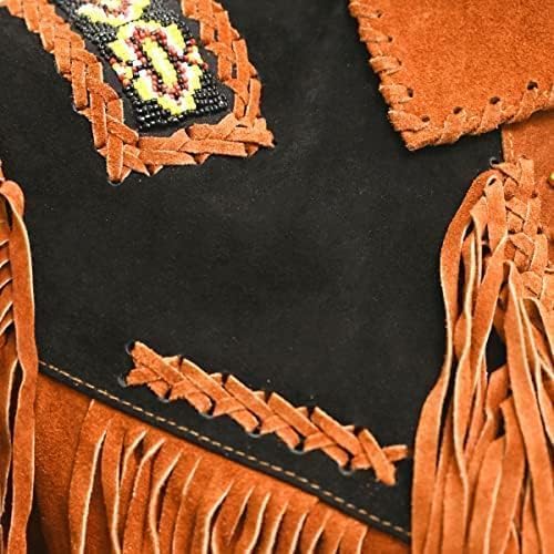Men's Leather Mountain Man Jacket, Native American Style, Beaded Buckskin Warshirt with Fringe3