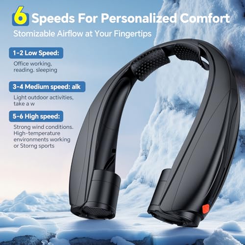 Image of Portable Neck Fan, 6000mAh Rechargeable Personal Fan, 6 Speeds Hands Free Wearable Fan with 360 Surround Airflow, Ideal for Travel, Office, Sports, Home - Gifts for Men Women Dad Mom