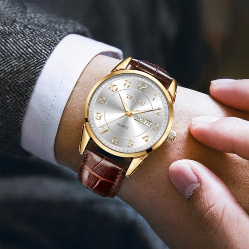 Mens Leather Watch Large Face Classic Quartz Mens Analog Watches Luxury Dress Watches for Men Waterproof Men's Wrist Watch Easy Read with Date Number Dial Relojes para Hombre3