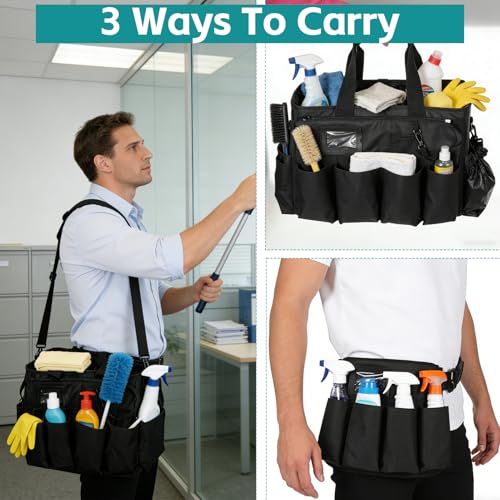 Sibosen Tragbare Reinigungstasche,Große Putztasche,Reinigungsmittel Organizer mit Griff,Putzmittel Aufbewahrung Organizer Tasche für Reinigungskräfte,Schwarz Tragbar Abnehmbar 45x27x25cm