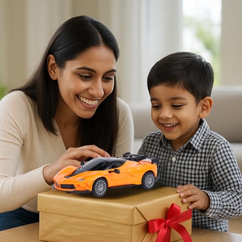Image of High-Speed RC Car for Kids | Rechargeable Lithium Battery | Type-C Charging | LED Headlights | Orange Remote Control Car