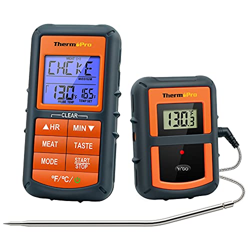 ThermoPro TP07C digitales Grillthermometer Küchenthermometer Eieruhr Funk Ofenthermometer 3 Leuchtungfarben Zuckerthermometer Küchenuhr für BBQ Grill Backen Wein