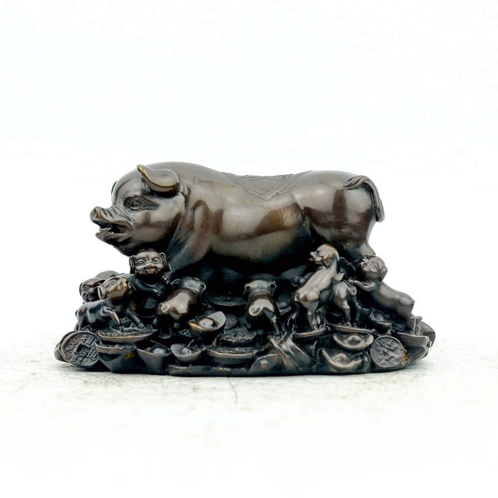 IUokLU Feng Shui Ornaments Pure Brass Zodiac Pig Statues,Chinese Decor Figurine For Home and Office,Wealth and Good Luck Sculpture,Two Colors (Black A)