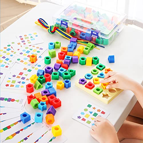 Kutoi 3-In-1 Montessori Fine Motor Toys - Educational Sorting & Stacking Toys - Develop Fine Motor Skills For Kids - Montessori Toys For 1 Year Old +（64 Beads, 4 Strings, Peg Board & Pattern Cards） #TOP1