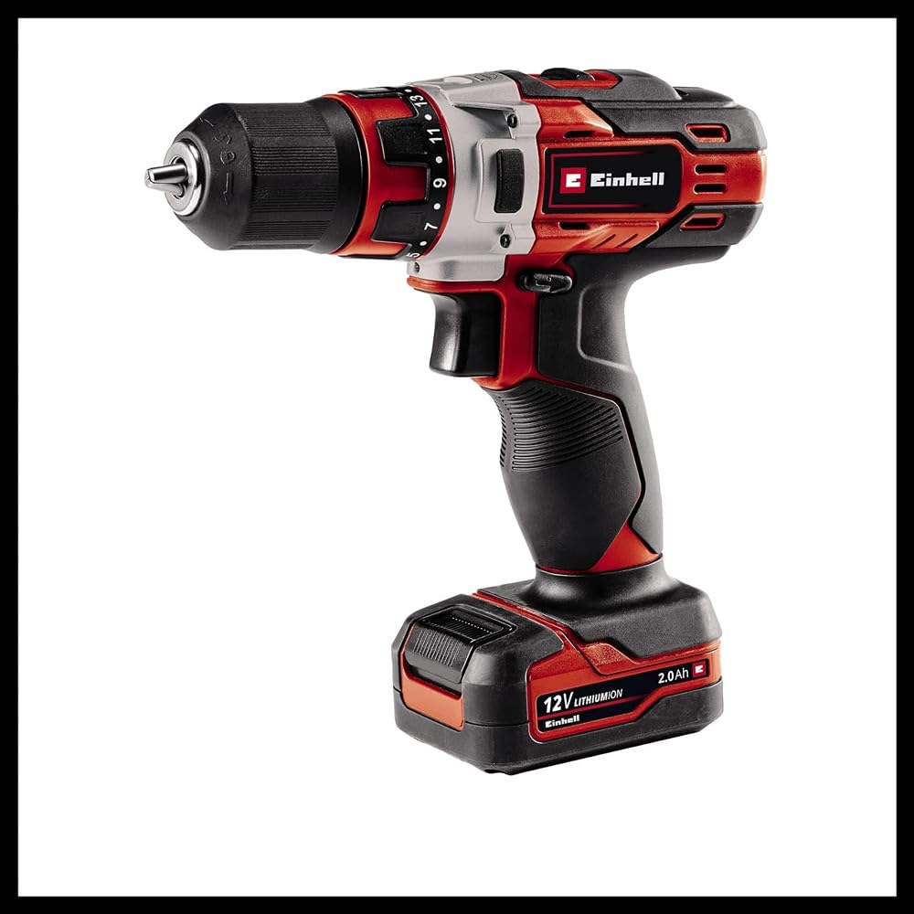 Einhell Set de taladro con batería TE-CD 12/1 Li +22+CL (iones de Li, 12V, máx. 30Nm, engranaje de 2 veloc., incl. 2 baterías 2,0 Ah, cargador, set de puntas/brocas 22 piezas, lámpara con batería)