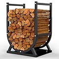 Rvdeaa Firewood Rack, Outdoor/Indoor Firewood Adjustable Height Storage, Thickened Metal Fireplace Log Rack, Adjustable Height 18.39''-23.03'', Black
