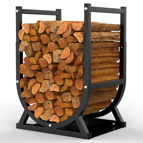 Rvdeaa Firewood Rack, Outdoor/Indoor Firewood Adjustable Height Storage, Thickened Metal Fireplace Log Rack, Adjustable Height 18.39''-23.03'', Black