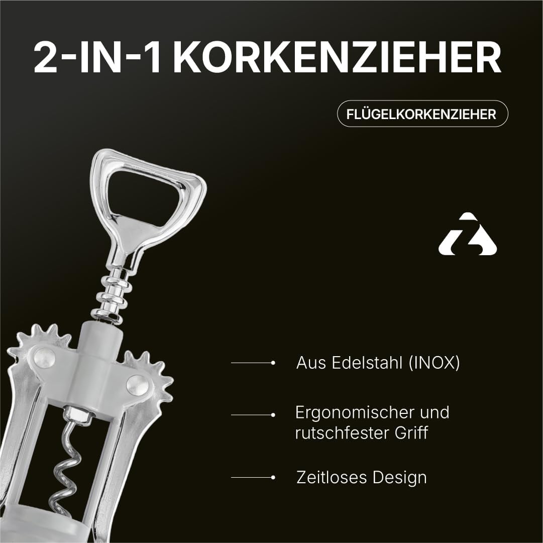 zanetti Manual Corkscrew with Two Levers 16 cm, Wine Bottle Opener with Wing Mechanism, Ergonomic Handle