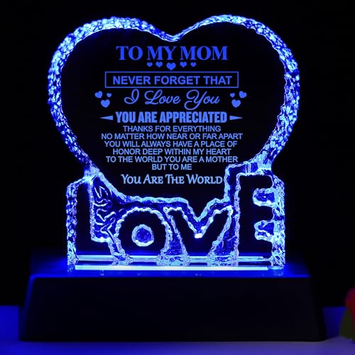ZHSHWAT Mothers Birthday Day Gifts for Mom,Heart-Shaped Crystal Multicolor Nightlight Gifts for Mom from Son Daughter for Christmas Anniversary