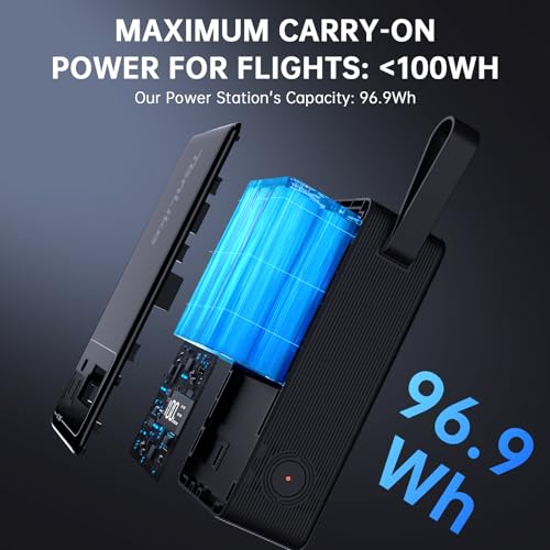 Portable Power Station 96.9Wh Power Bank for Camping Essentials Large Lithium Battery Small Electric Generator with 110V 120W AC Plug in Output 60W Type-C Laptop Home Backup Outdoor Emergency, Black