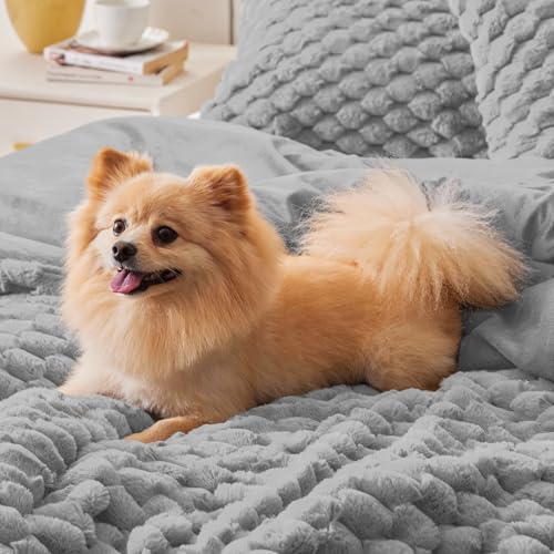 BEDELITE Fluffy Twin Comforter Set - Light Grey Fleece Soft Comforter for Twin Size Bed, Luxury Warm Bedding Set for Winter, Fuzzy Bed Set 2 Pieces (1 Comforter, 1 Pillowcase)