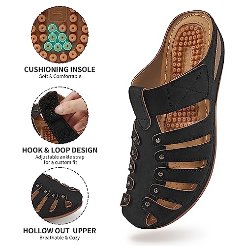 Judxsious Clogs For Women Mules Slip On Shoes With Arch Support Comfortable Casual Summer Wedge Slides Cushion Orthotic Sandals Women Black #TOP1
