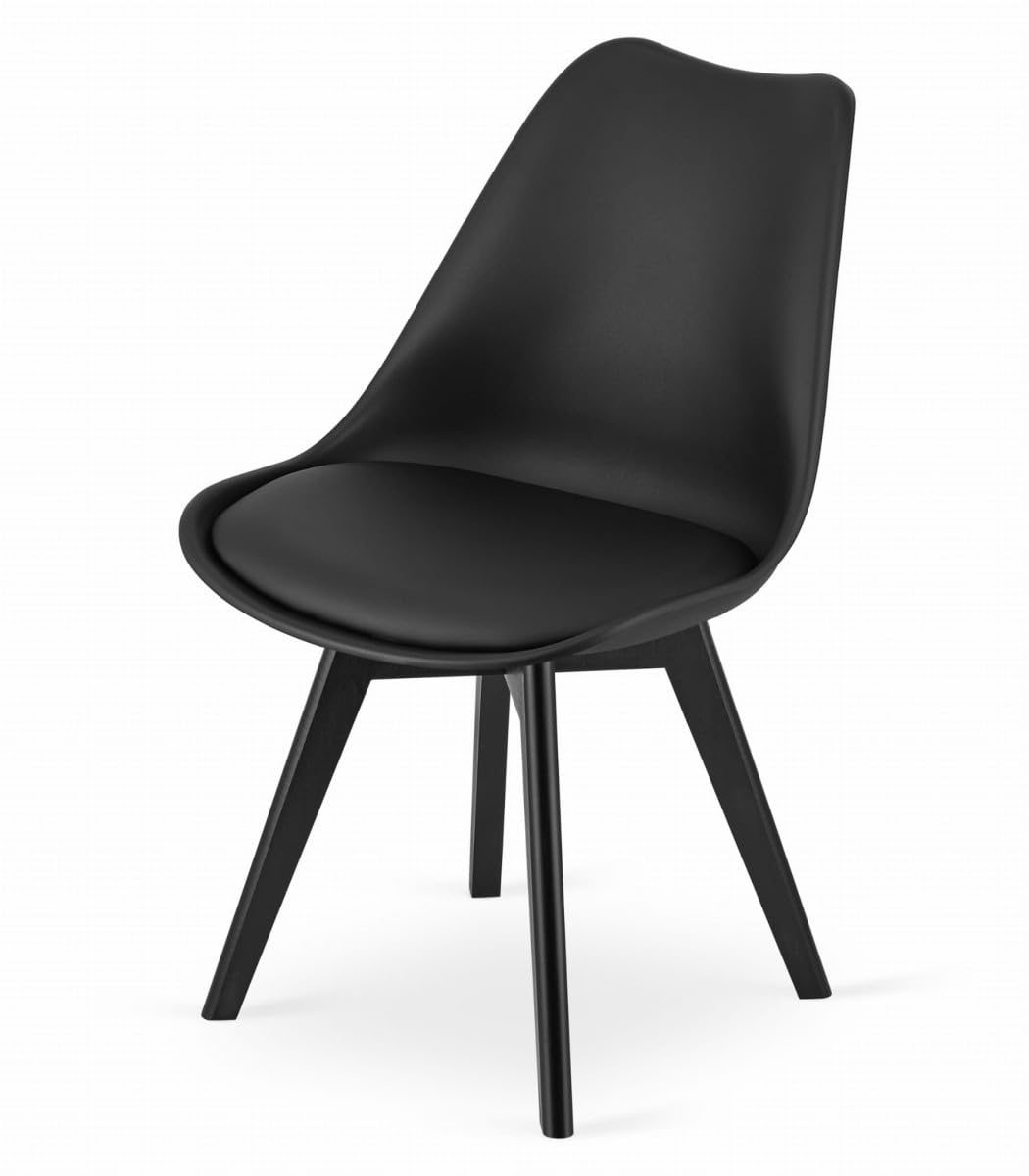 Juego de 2 sillas de Comedor Negras – Asientos Acolchados de plástico con tapizado en Polipiel y Patas Negras, combinación de Confort y Estabilidad.