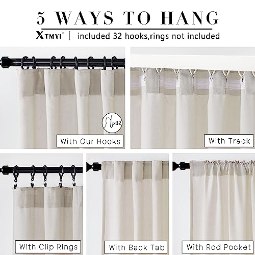 Image of XTMYI 90 Inches Long Oatmeal Country Curtains for Living Room,Sheer Linen Shabby Chic Curtains for Bedroom 70 Inches Wide