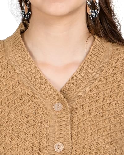 Image of Lady Willington Women Woolen V-Neck Self Design Cardigan Heavy Daffodil Fabric Cardigan Winter Wear Pure Wool Cardigans for Women Sweaters Long Cotty Fully Warm Cardigan Free Sizes