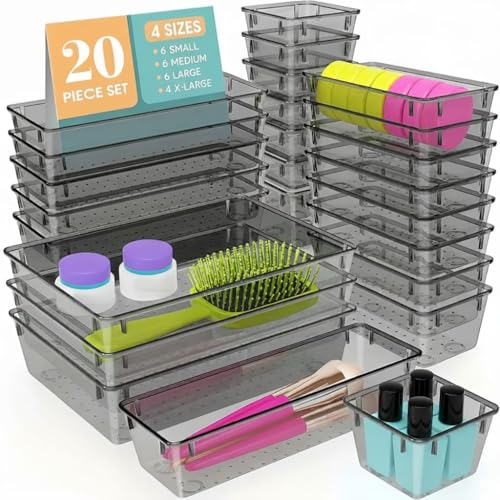 Image of TONY STARK 20-Piece Unbreakable /Non scratchable Drawer Organizer Set|Multi-Purpose Storage & Divider Trays in 4 Sizes|Dressing Table & Cosmetic Organizer|Kitchen, Office, Bathroom & Bedroom (Black)