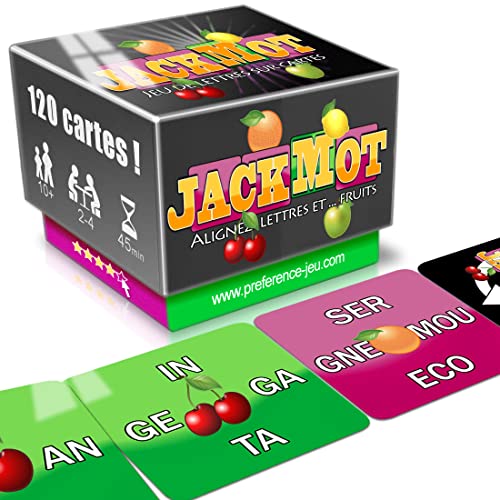 JackMot: Jeu de Lettres réflexion Mieux Que Le Scrabble. 120 Cartes pour Former des Mots de 3 à 6 Lettres. Enfants, Adultes, Cadeau Anniversaire Famille, Apéro, Vacance