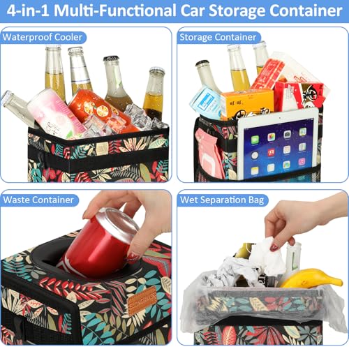 Image of ELONGRIVER Car Trash Can Bin for Back Seat Leak Proof, Cute Car Trash Bag Hanging, Vehicle Trash Can for SUV Truck Van, Automotive Garbage Cans Front Seat Red Leaves