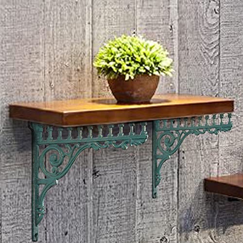 Brasstar DS8462 2Pcs Cast Iron Green European Style Wall Shelf Brackets Thick Wall Hanger Antique Home Farmhouse Decorative Large 10.6In (Length) Tqgjpt157 thumb #5