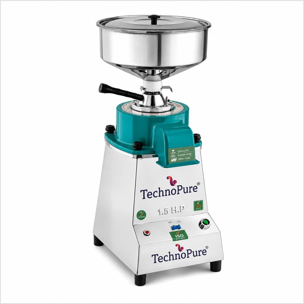TechnoPure Automatic Domestic Flour Mill Machine for Home, Gharghanti Smart Atta Chakki 1.50 HP Single Phase Motor with 100% Copper Wire Winding, 8-18 Kg/Hour (Gold Flour Mill) Stainless Steel-image-32